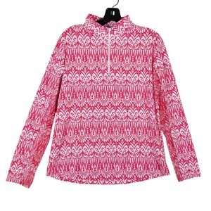 IBKUL Sun Shirt Womens Large Pink White Geometric Quarter Zip UPF 50 IceFil